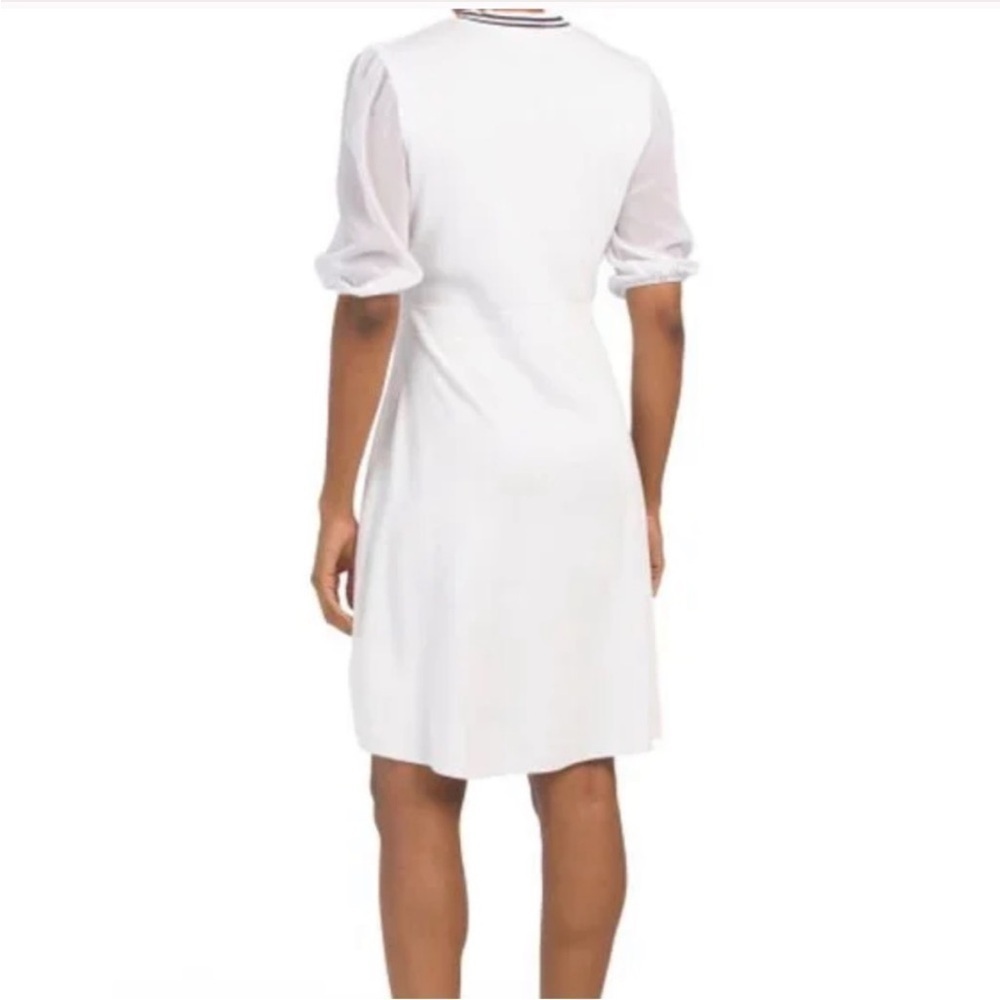 NWT Nanette Lepore Brilliant White Black Neck Tie Puff Sleeve Pencil Dress M - Picture 2 of 16